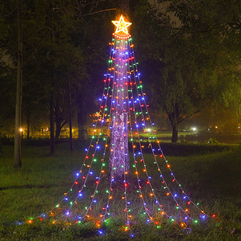 Flerfärgade LED-julgransljus med Solceller + Stjärna