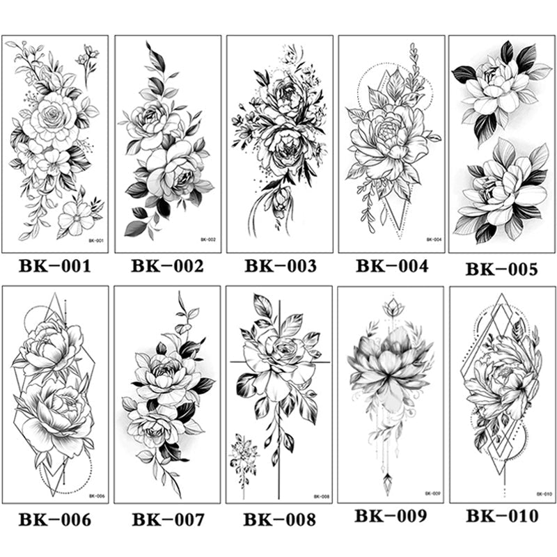 Skissade blommiga tatuerings klistermärken