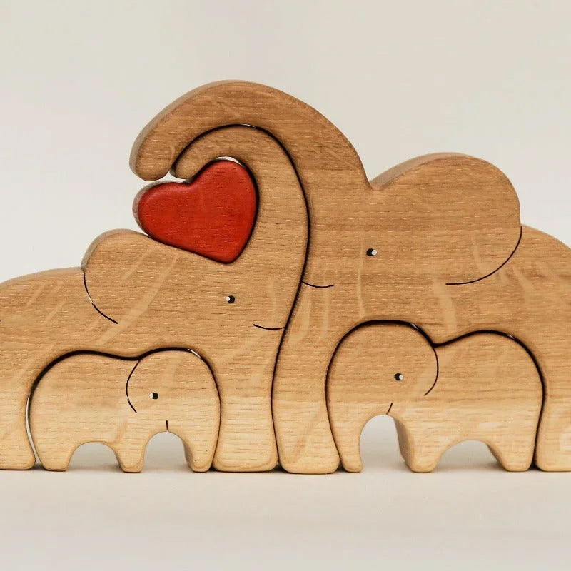 Trä elefant familj pussel
