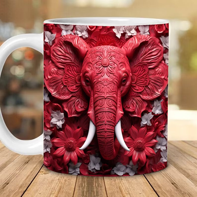 🐘Mugg med 3D-tryck - elefant och blommor
