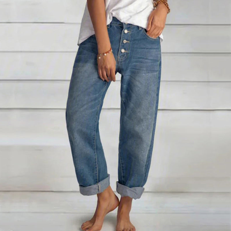 Enkelknäppta jeans med raka ben