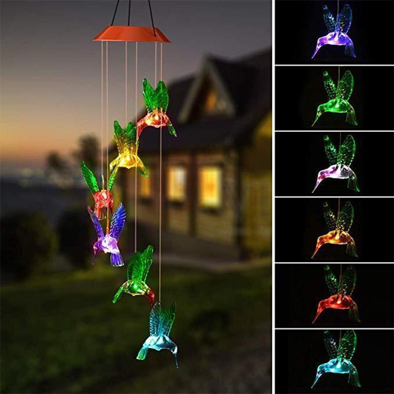 Färgbyte Solar LED Vattentät kolibri Wind Chimes