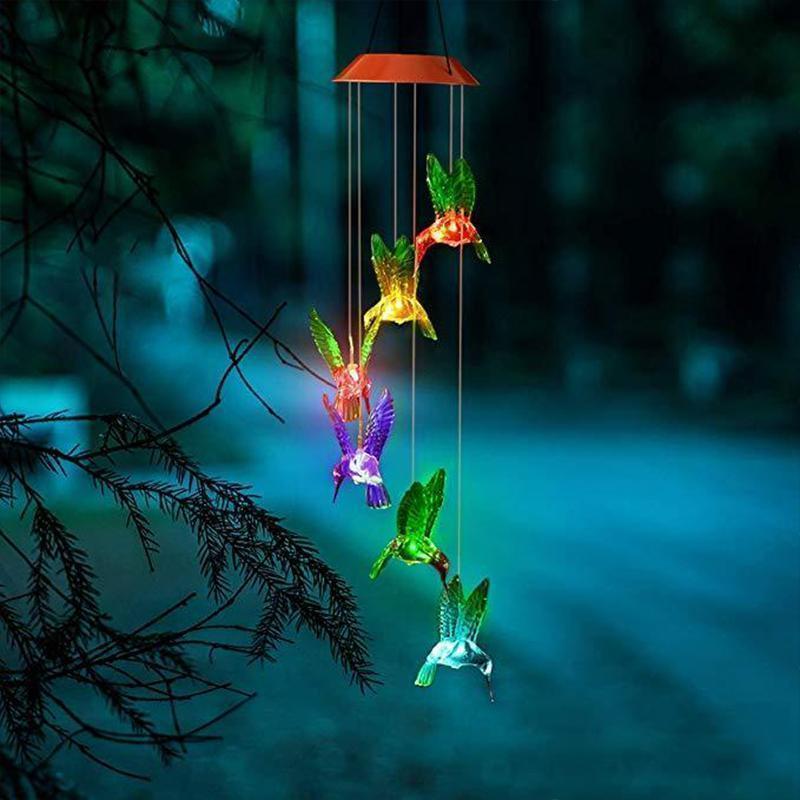 Färgbyte Solar LED Vattentät kolibri Wind Chimes