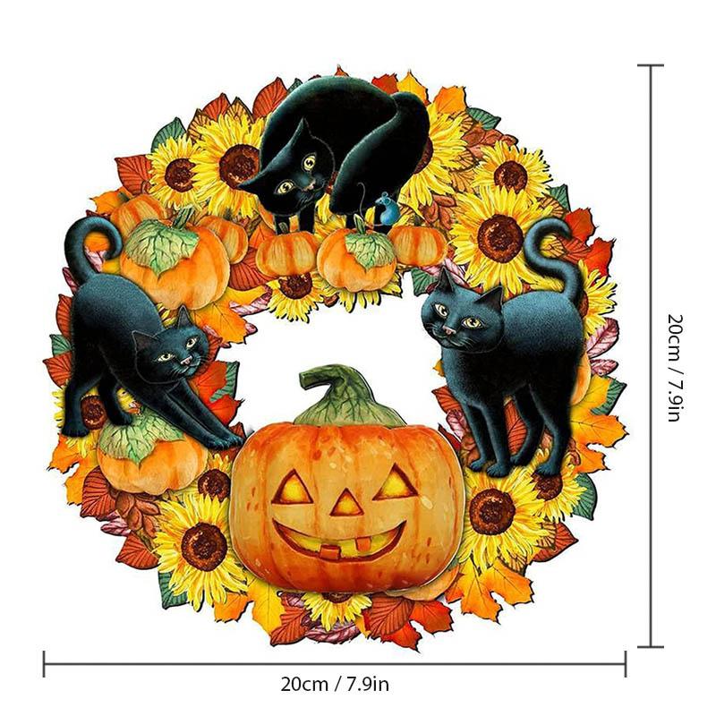 Halloween rolig pumpa svart katt trä notering dekoration