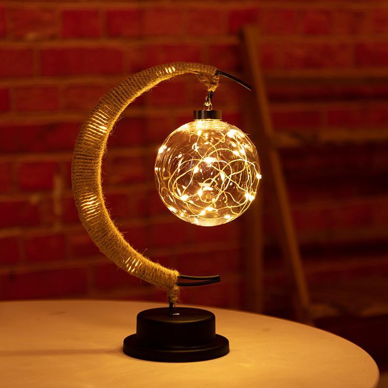Handgjord garnrottingboll LED månformad lampa