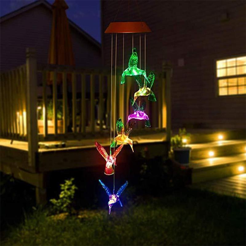 Färgbyte Solar LED Vattentät kolibri Wind Chimes