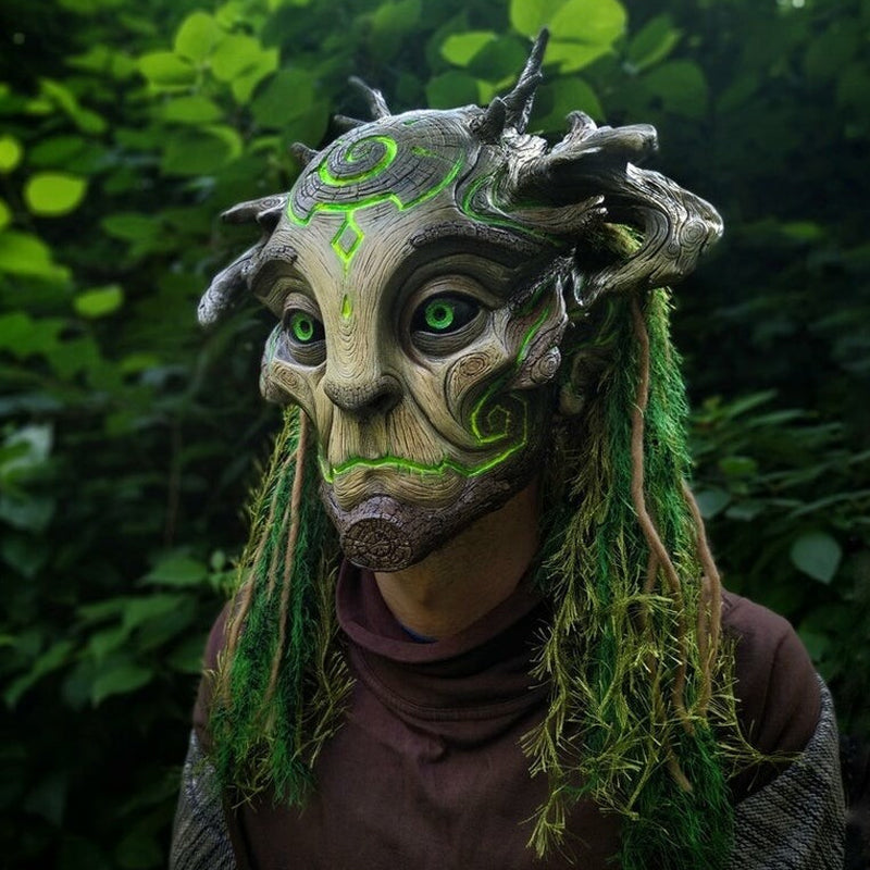 Skogens Ande Halloween-mask med Gröna Lysande Ögon