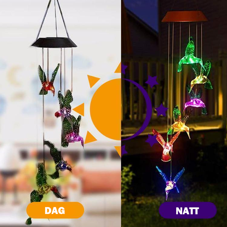 Färgbyte Solar LED Vattentät kolibri Wind Chimes