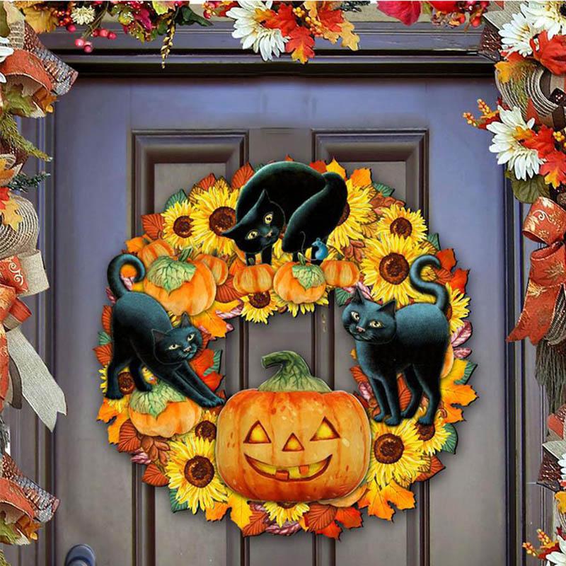 Halloween rolig pumpa svart katt trä notering dekoration