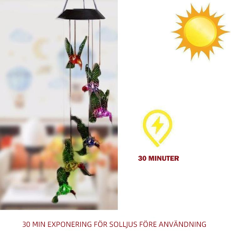 Färgbyte Solar LED Vattentät kolibri Wind Chimes