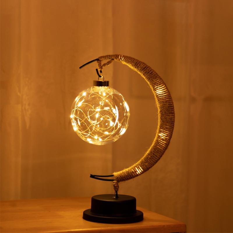 Handgjord garnrottingboll LED månformad lampa