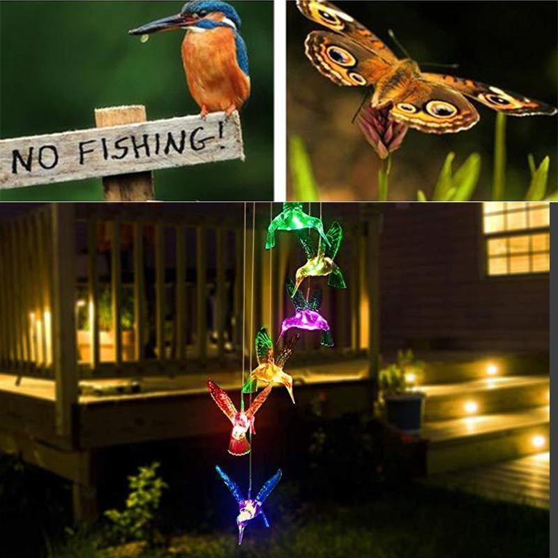 Färgbyte Solar LED Vattentät kolibri Wind Chimes