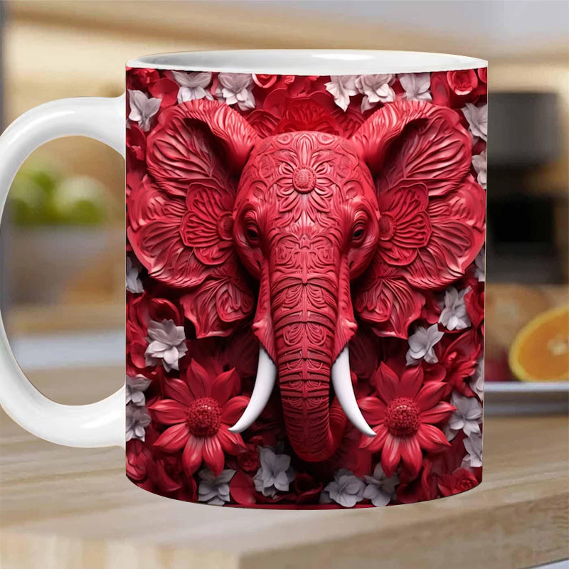 🐘Mugg med 3D-tryck - elefant och blommor