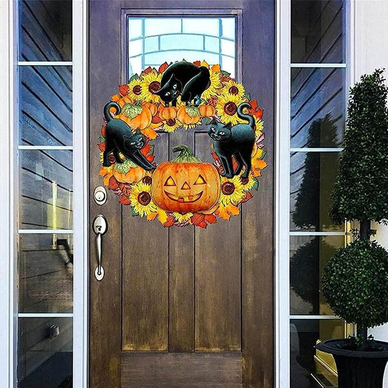 Halloween rolig pumpa svart katt trä notering dekoration